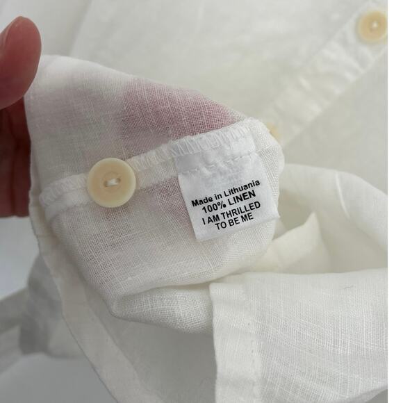 FLAX Coastal 100% Linen Lightweight Airy Mandarin Collar Button-Down Shirt - Med - Picture 8 of 10